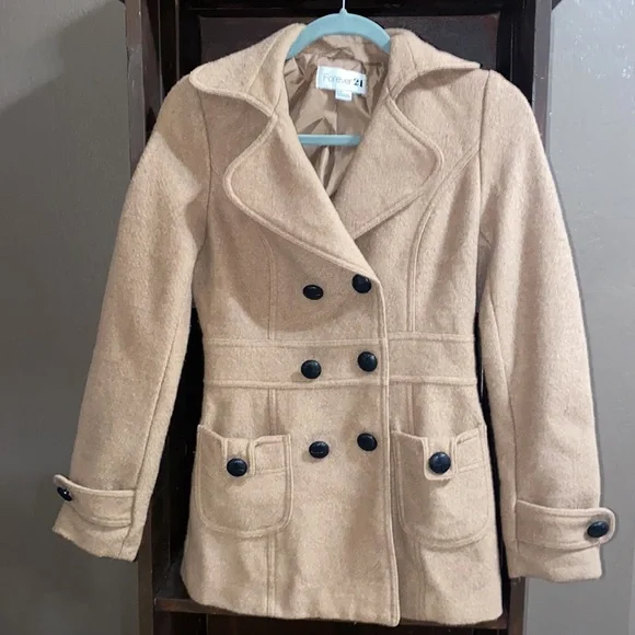 F21-Light brown pea coat - Picture 1 of 6